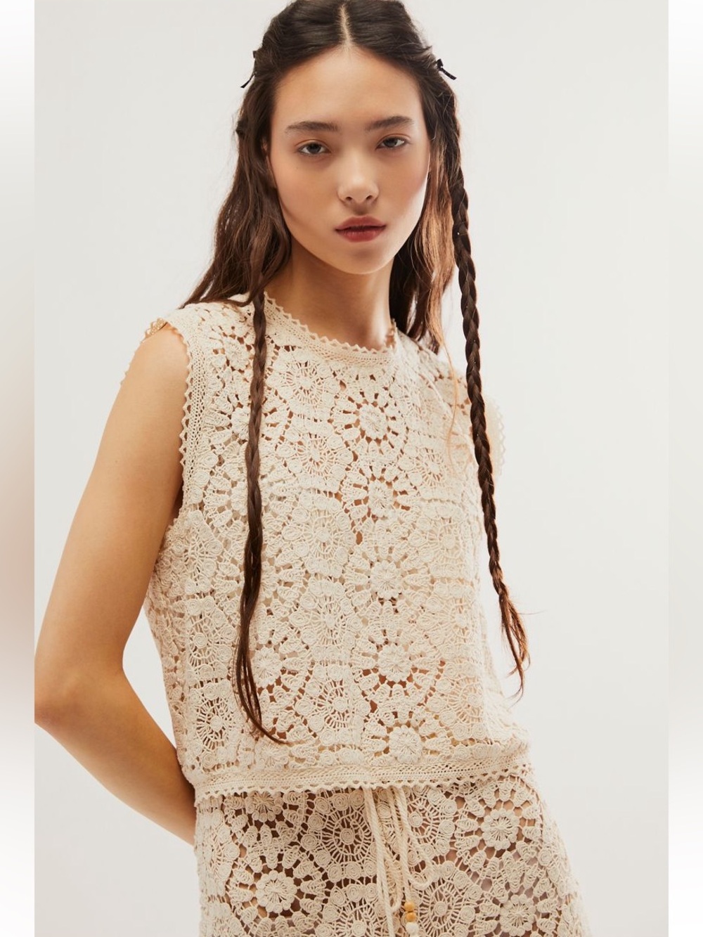Spell Helena Crochet Tank Top Cream Organic Cotton